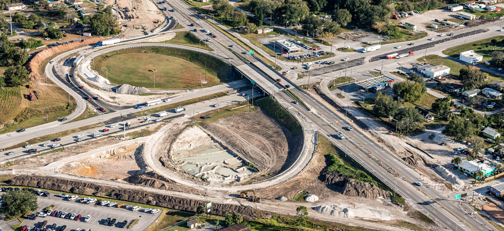 Aerial view of a multi-lane highway